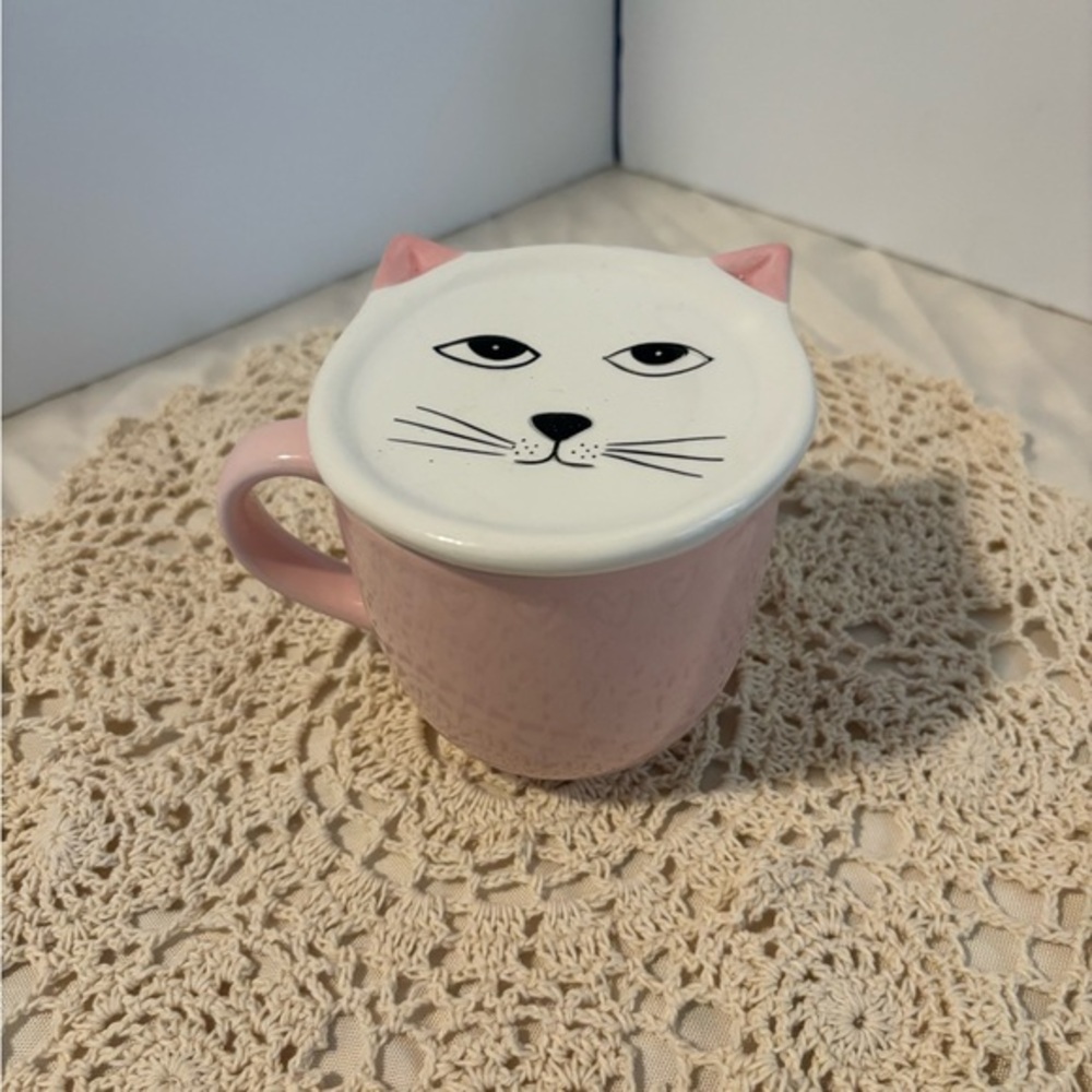 Pink Mug and Cat Coaster